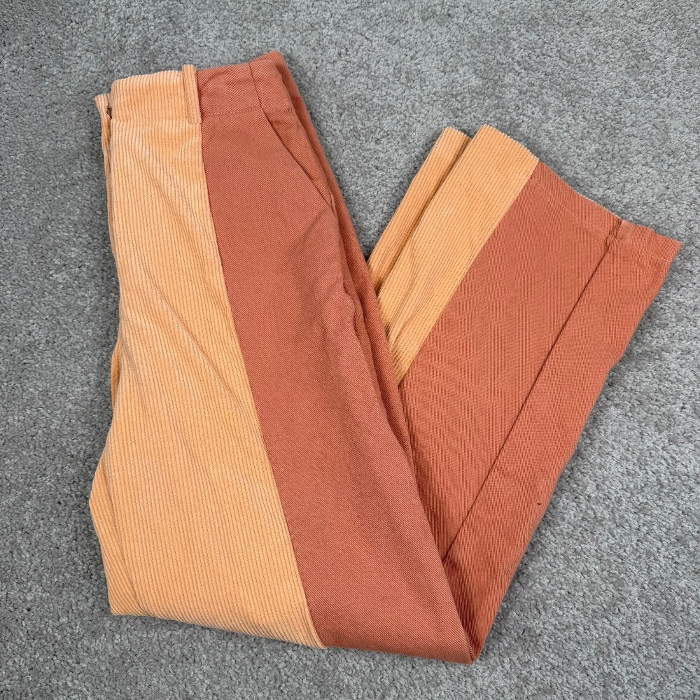 Papermoon Two-Tone Burnt Orange Danielle Corduroy Pants S